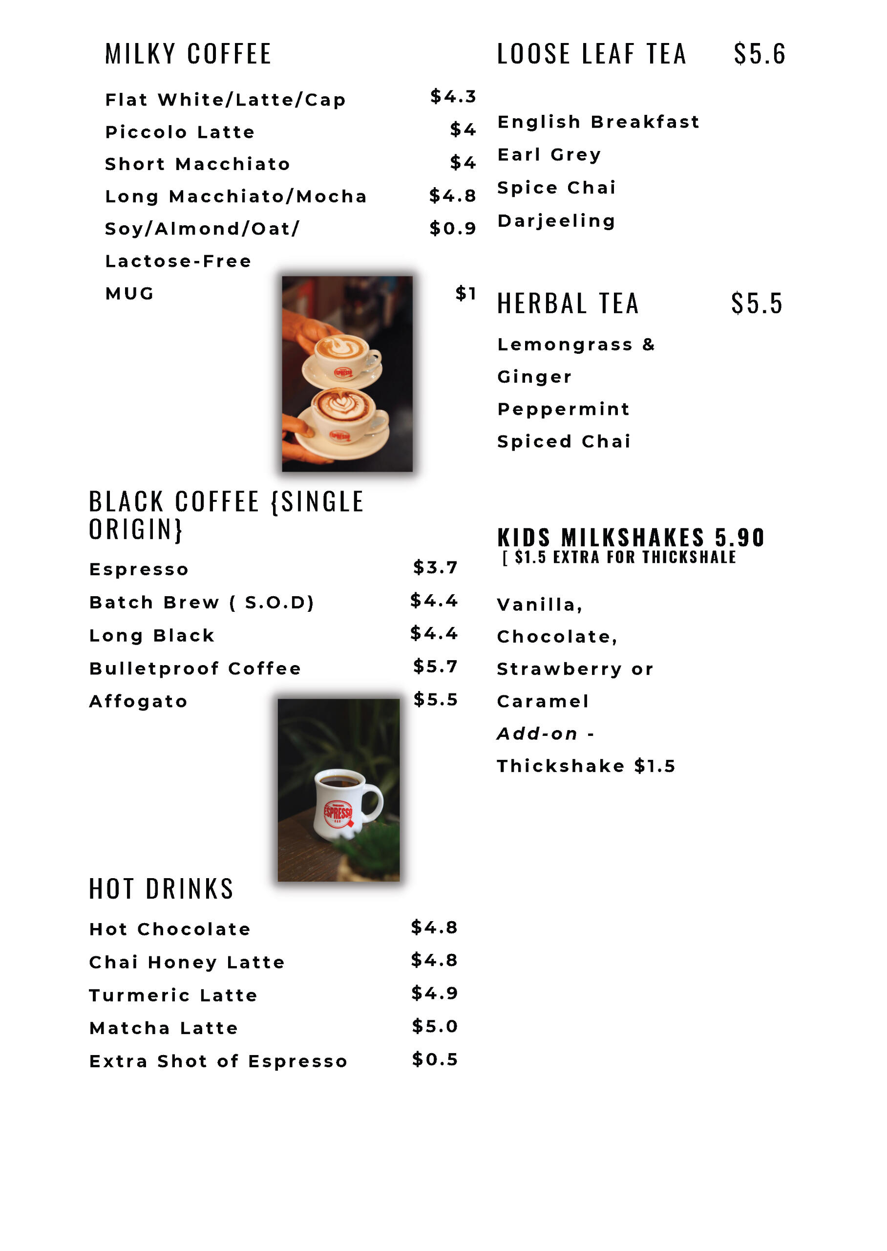 Diesel Espresso Smoothie and Food Cafe Menu