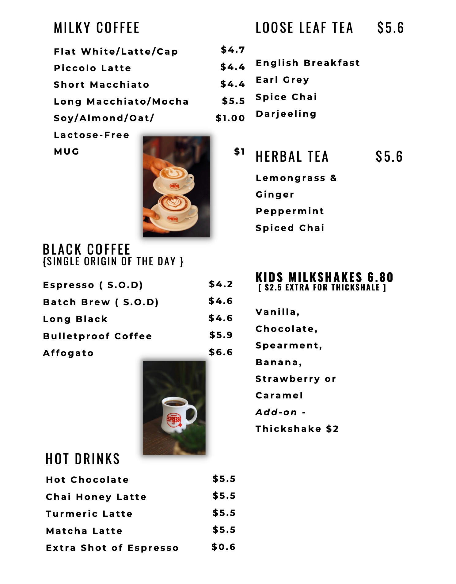 Diesel Espresso Smoothie and Food Cafe Menu