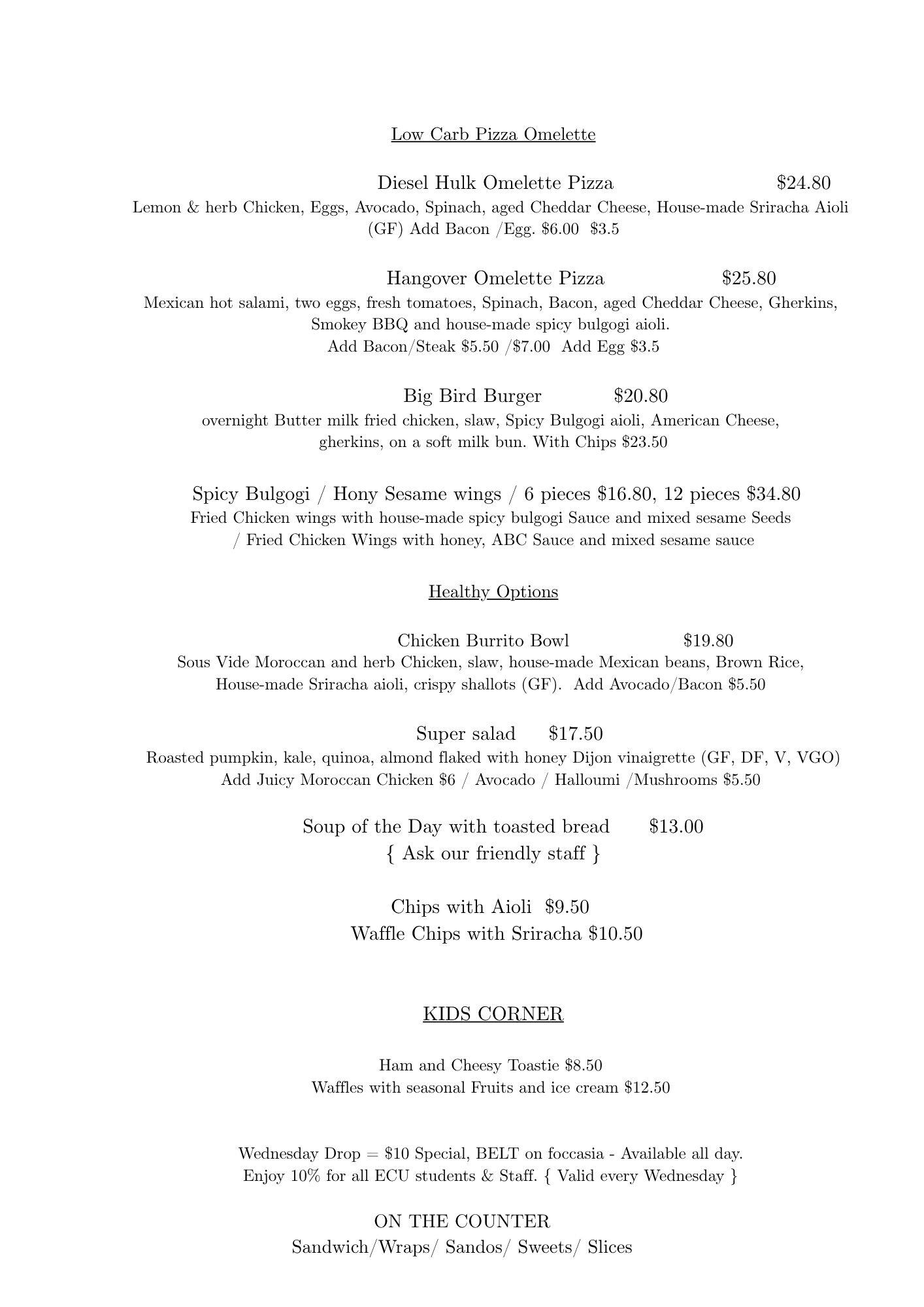 Diesel Espresso Drinks Menu