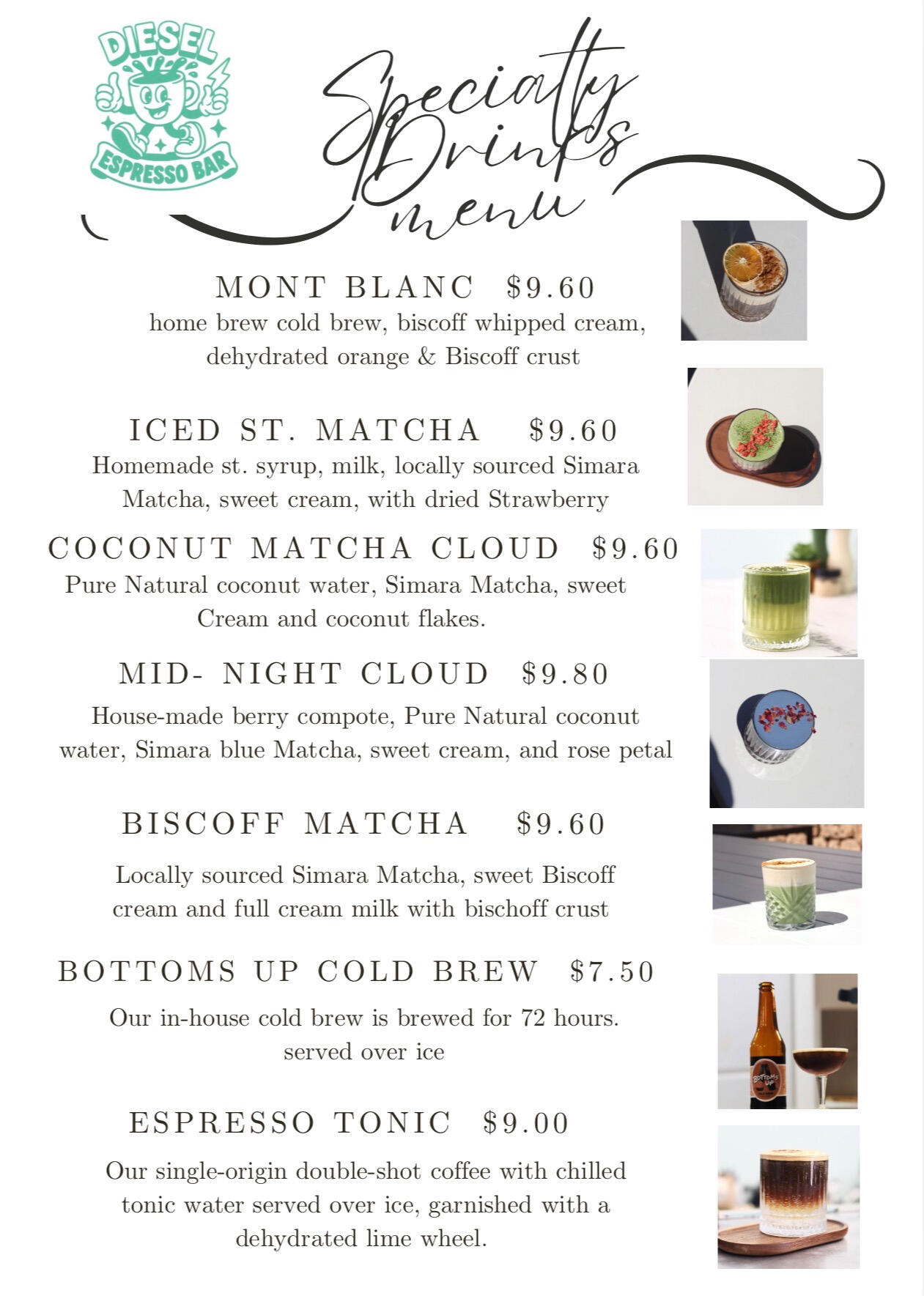 Diesel Espresso Smoothie and Food Cafe Menu